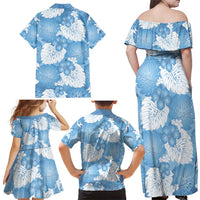 Blue Aloha Hawaii Family Matching Off Shoulder Maxi Dress and Hawaiian Shirt Monstera Hibiscus Plumeria Seamless Vibes LT14 - Polynesian Pride