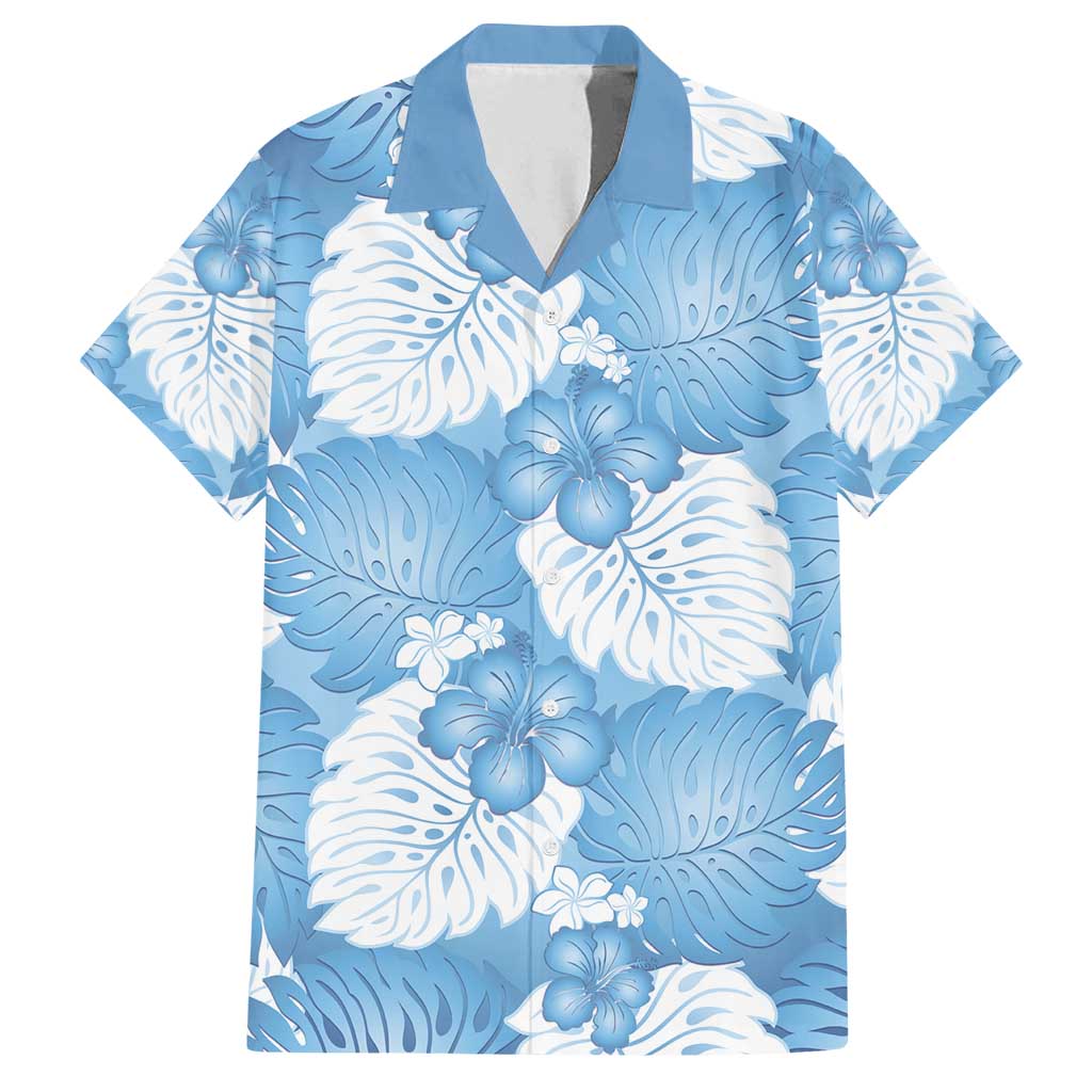 Blue Aloha Hawaii Family Matching Off Shoulder Maxi Dress and Hawaiian Shirt Monstera Hibiscus Plumeria Seamless Vibes LT14 Dad's Shirt - Short Sleeve Blue - Polynesian Pride
