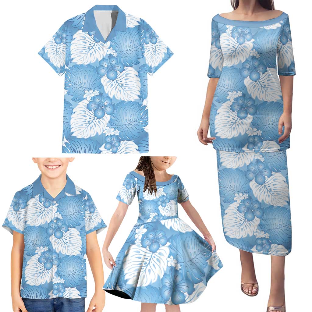 Blue Aloha Hawaii Family Matching Puletasi and Hawaiian Shirt Monstera Hibiscus Plumeria Seamless Vibes LT14 - Polynesian Pride
