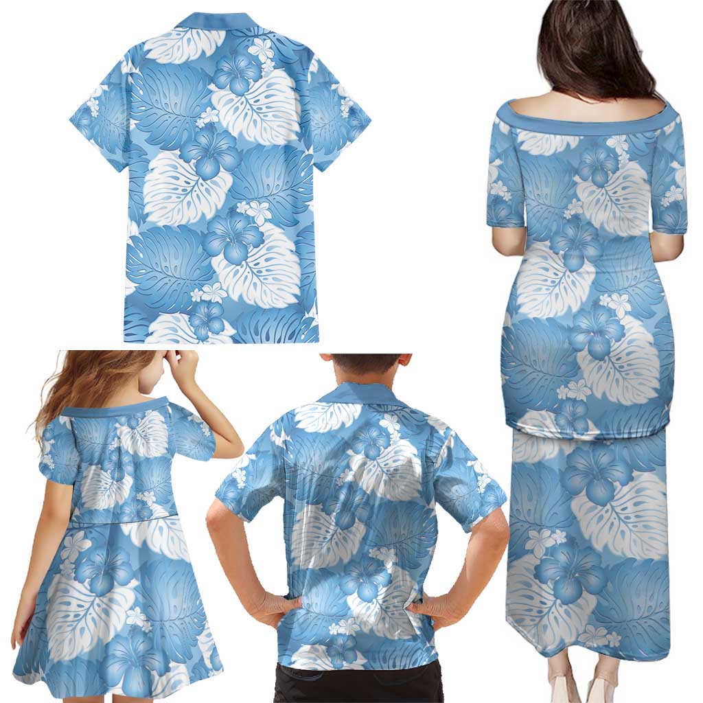Blue Aloha Hawaii Family Matching Puletasi and Hawaiian Shirt Monstera Hibiscus Plumeria Seamless Vibes LT14 - Polynesian Pride