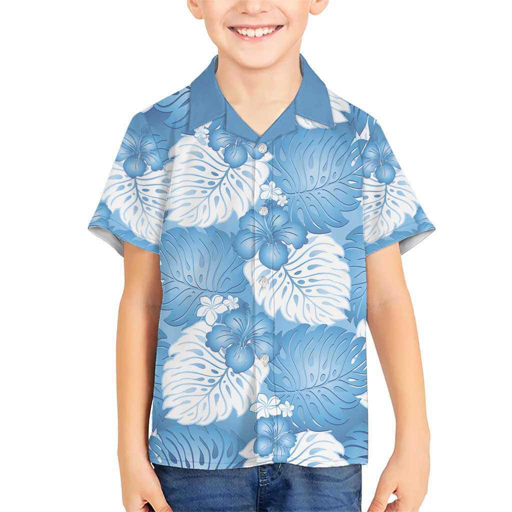 Blue Aloha Hawaii Family Matching Short Sleeve Bodycon Dress and Hawaiian Shirt Monstera Hibiscus Plumeria Seamless Vibes LT14 Son's Shirt Blue - Polynesian Pride