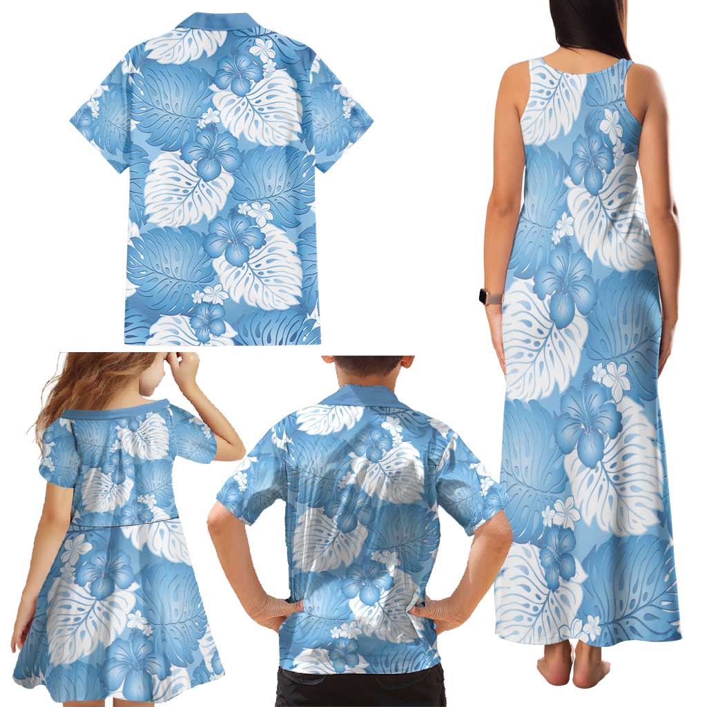 Blue Aloha Hawaii Family Matching Tank Maxi Dress and Hawaiian Shirt Monstera Hibiscus Plumeria Seamless Vibes LT14 - Polynesian Pride