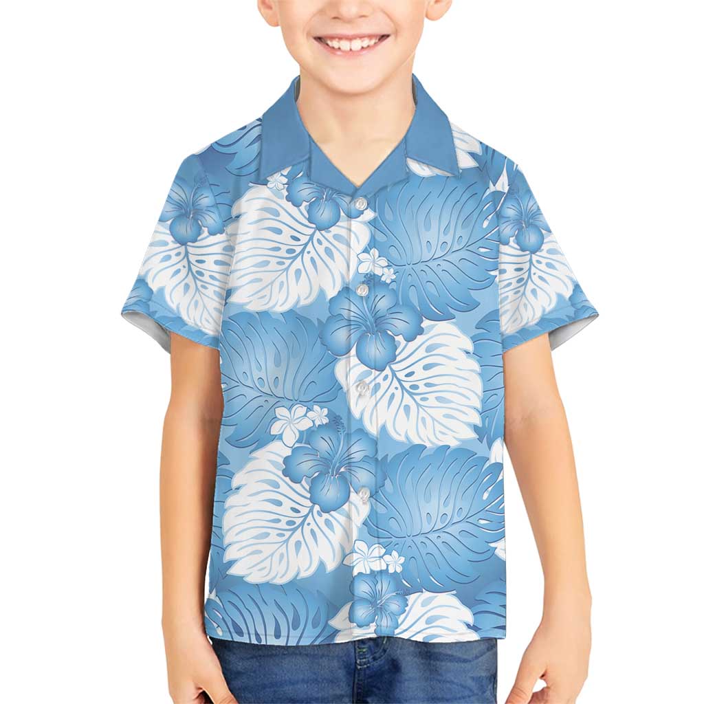 Blue Aloha Hawaii Family Matching Tank Maxi Dress and Hawaiian Shirt Monstera Hibiscus Plumeria Seamless Vibes LT14 Son's Shirt Blue - Polynesian Pride