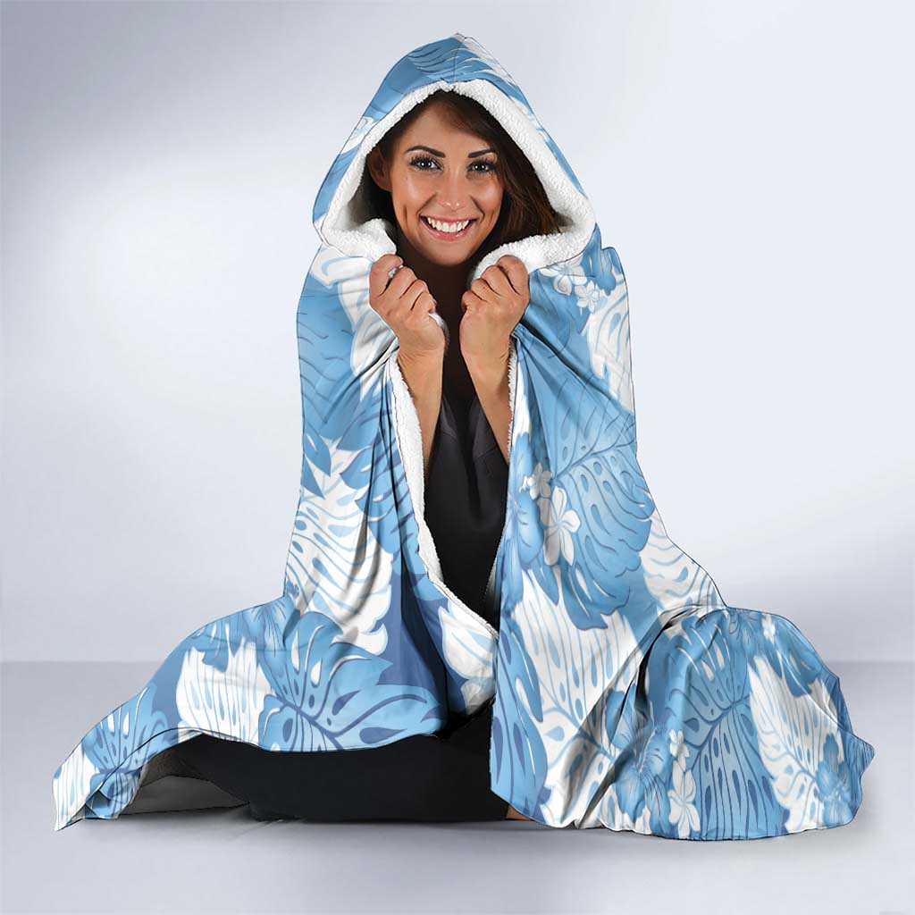 Blue Aloha Hawaii Hooded Blanket Monstera Hibiscus Plumeria Seamless Vibes - Polynesian Pride