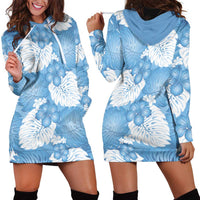 Blue Aloha Hawaii Hoodie Dress Monstera Hibiscus Plumeria Seamless Vibes LT14 - Polynesian Pride