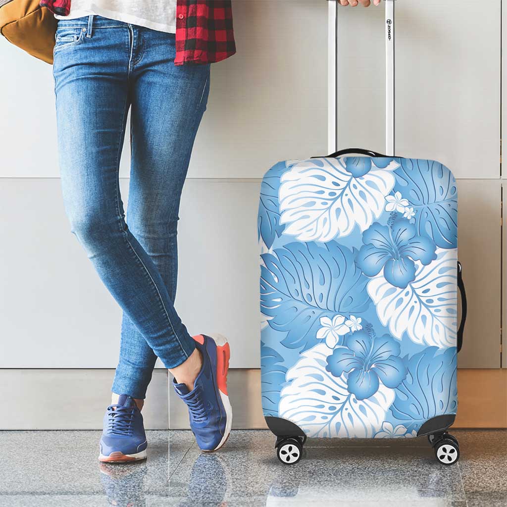 Blue Aloha Hawaii Luggage Cover Monstera Hibiscus Plumeria Seamless Vibes - Polynesian Pride