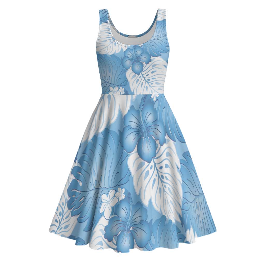 Blue Aloha Hawaii Midi Dress Monstera Hibiscus Plumeria Seamless Vibes - Polynesian Pride