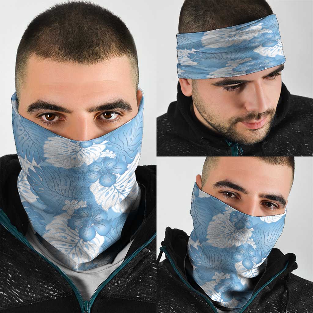 Blue Aloha Hawaii Neck Gaiter Monstera Hibiscus Plumeria Seamless Vibes LT14