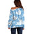 Blue Aloha Hawaii Off Shoulder Sweater Monstera Hibiscus Plumeria Seamless Vibes - Polynesian Pride