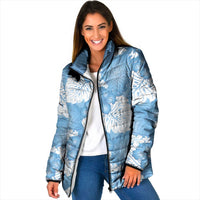 Blue Aloha Hawaii Padded Jacket Monstera Hibiscus Plumeria Seamless Vibes - Polynesian Pride