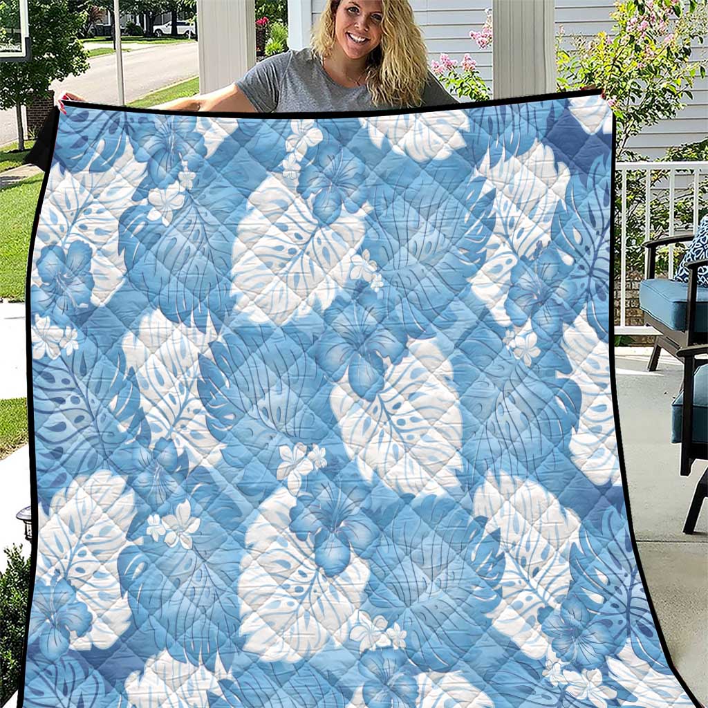 Blue Aloha Hawaii Quilt Monstera Hibiscus Plumeria Seamless Vibes - Polynesian Pride