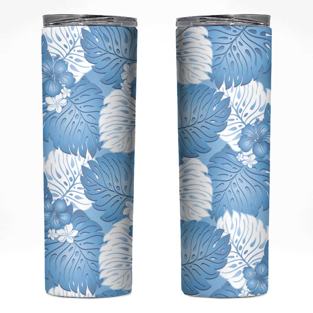 Blue Aloha Hawaii Skinny Tumbler Monstera Hibiscus Plumeria Seamless Vibes LT14 Blue - Polynesian Pride