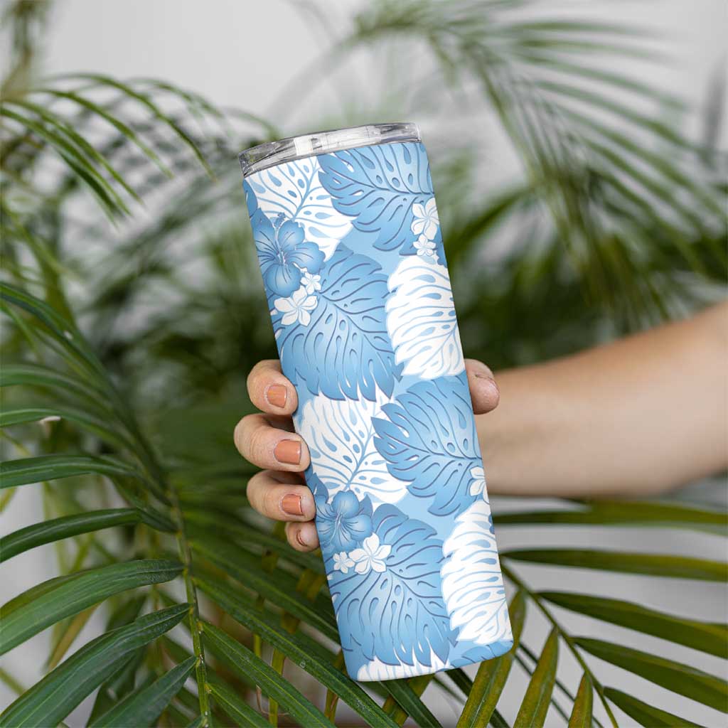 Blue Aloha Hawaii Skinny Tumbler Monstera Hibiscus Plumeria Seamless Vibes LT14 - Polynesian Pride