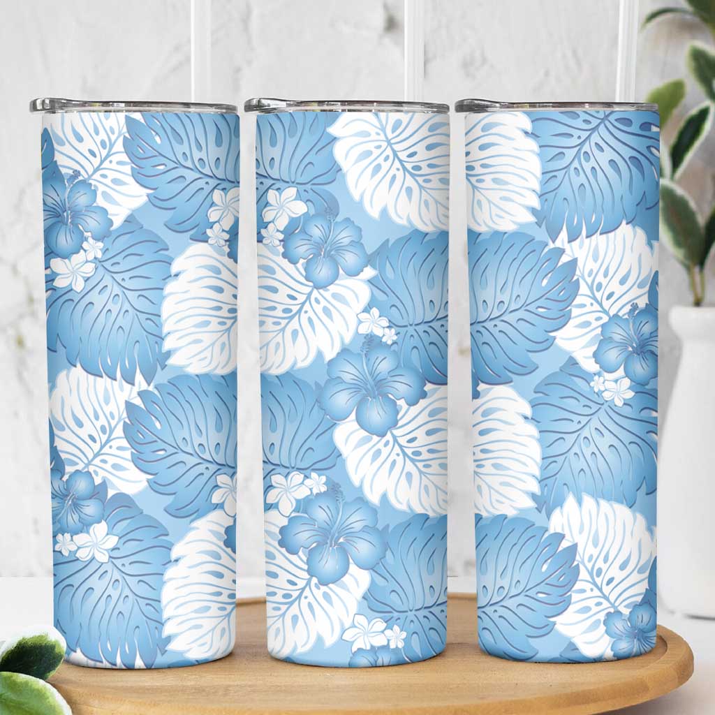 Blue Aloha Hawaii Skinny Tumbler Monstera Hibiscus Plumeria Seamless Vibes LT14 - Polynesian Pride