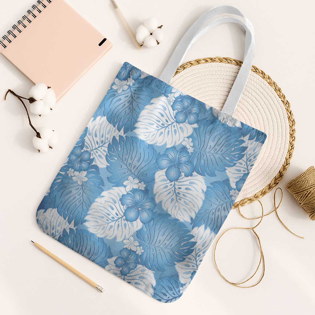 Blue Aloha Hawaii Tote Bag Monstera Hibiscus Plumeria Seamless Vibes - Polynesian Pride