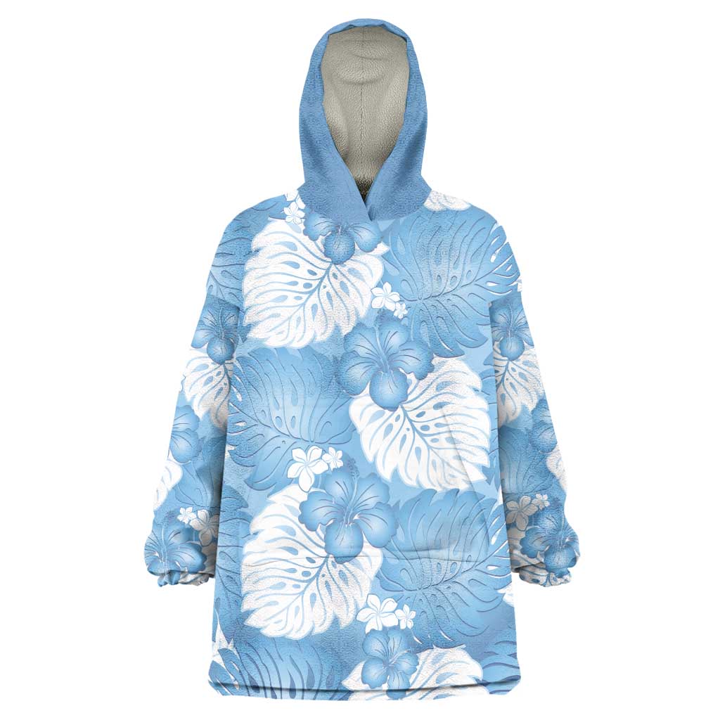 Blue Aloha Hawaii Wearable Blanket Hoodie Monstera Hibiscus Plumeria Seamless Vibes LT14 One Size Blue - Polynesian Pride