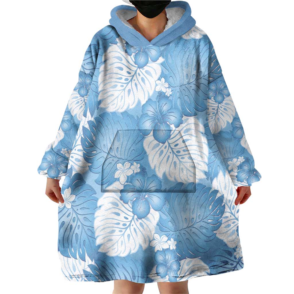 Blue Aloha Hawaii Wearable Blanket Hoodie Monstera Hibiscus Plumeria Seamless Vibes LT14 - Polynesian Pride