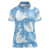 Blue Aloha Hawaii Women Polo Shirt Monstera Hibiscus Plumeria Seamless Vibes - Polynesian Pride