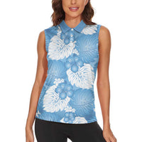 Blue Aloha Hawaii Women Sleeveless Polo Shirt Monstera Hibiscus Plumeria Seamless Vibes LT14 - Polynesian Pride