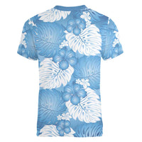 Blue Aloha Hawaii Women V-Neck T-Shirt Monstera Hibiscus Plumeria Seamless Vibes LT14 - Polynesian Pride