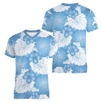 Blue Aloha Hawaii Women V-Neck T-Shirt Monstera Hibiscus Plumeria Seamless Vibes LT14 - Polynesian Pride