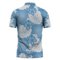 Blue Aloha Hawaii Zipper Polo Shirt Monstera Hibiscus Plumeria Seamless Vibes LT14 - Polynesian Pride