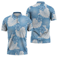 Blue Aloha Hawaii Zipper Polo Shirt Monstera Hibiscus Plumeria Seamless Vibes LT14 - Polynesian Pride