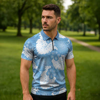 Blue Aloha Hawaii Zipper Polo Shirt Monstera Hibiscus Plumeria Seamless Vibes LT14 - Polynesian Pride