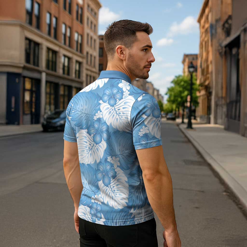 Blue Aloha Hawaii Zipper Polo Shirt Monstera Hibiscus Plumeria Seamless Vibes LT14 - Polynesian Pride