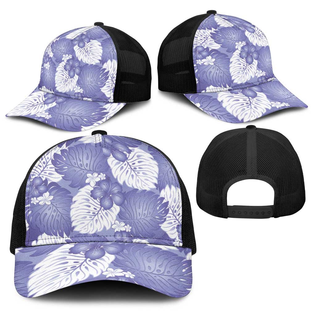 Purple Aloha Hawaii Baseball Net Cap Monstera Hibiscus Plumeria Seamless Vibes - Polynesian Pride