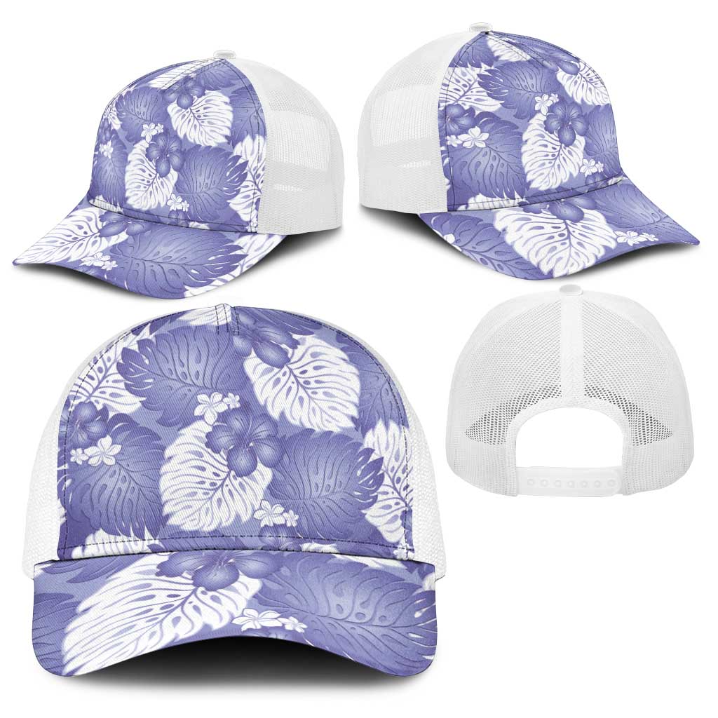 Purple Aloha Hawaii Baseball Net Cap Monstera Hibiscus Plumeria Seamless Vibes - Polynesian Pride