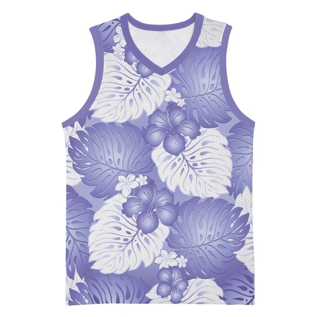 Purple Aloha Hawaii Basketball Jersey Monstera Hibiscus Plumeria Seamless Vibes - Polynesian Pride
