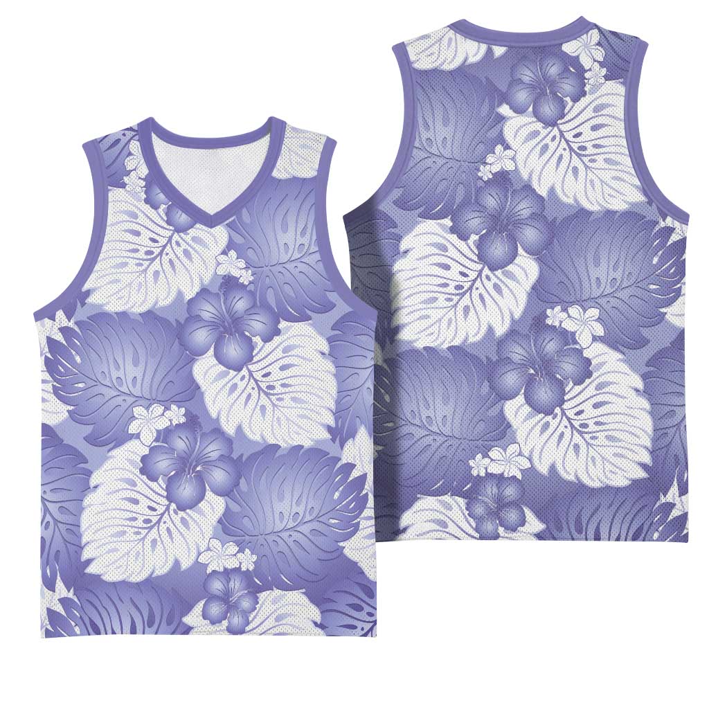 Purple Aloha Hawaii Basketball Jersey Monstera Hibiscus Plumeria Seamless Vibes LT14 - Polynesian Pride