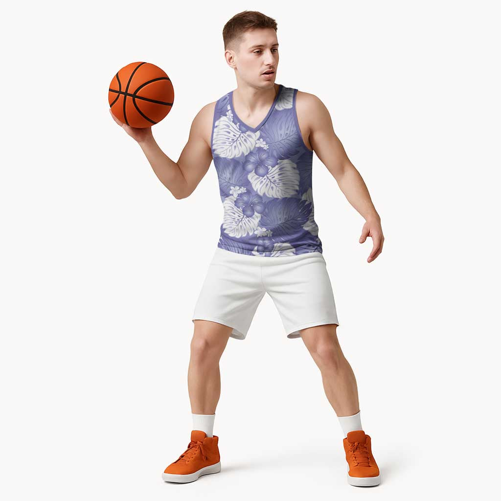 Purple Aloha Hawaii Basketball Jersey Monstera Hibiscus Plumeria Seamless Vibes LT14 - Polynesian Pride