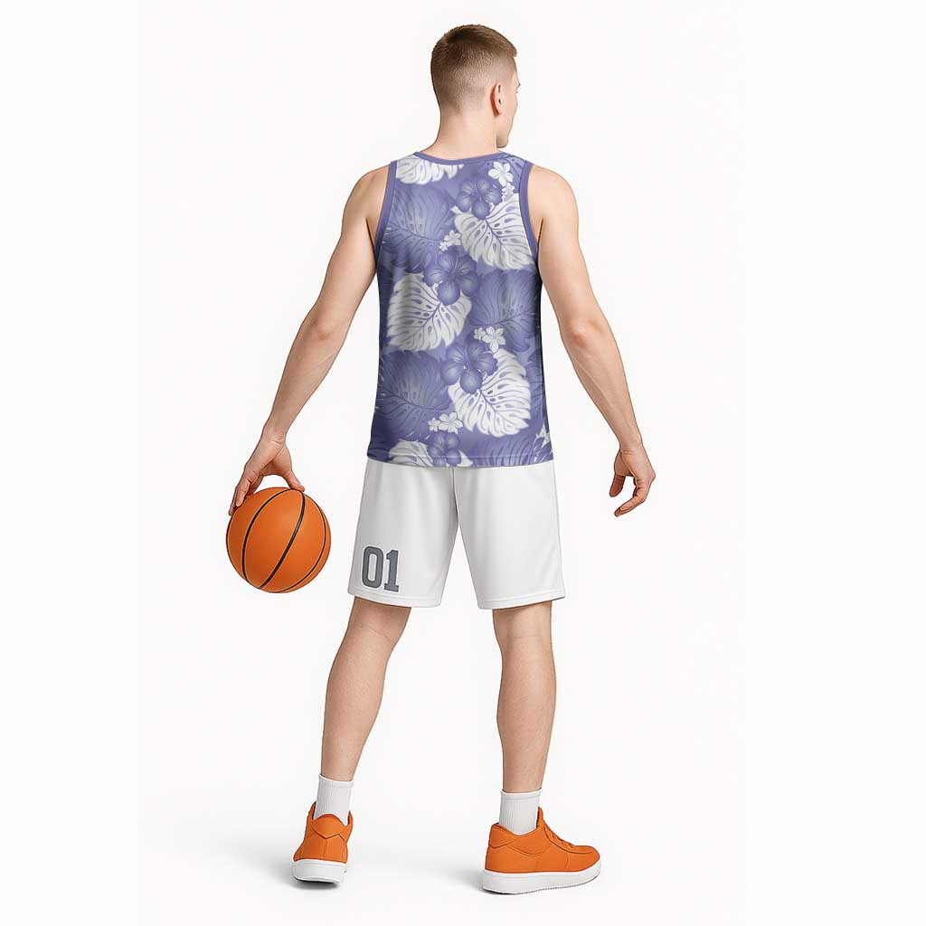 Purple Aloha Hawaii Basketball Jersey Monstera Hibiscus Plumeria Seamless Vibes LT14 - Polynesian Pride