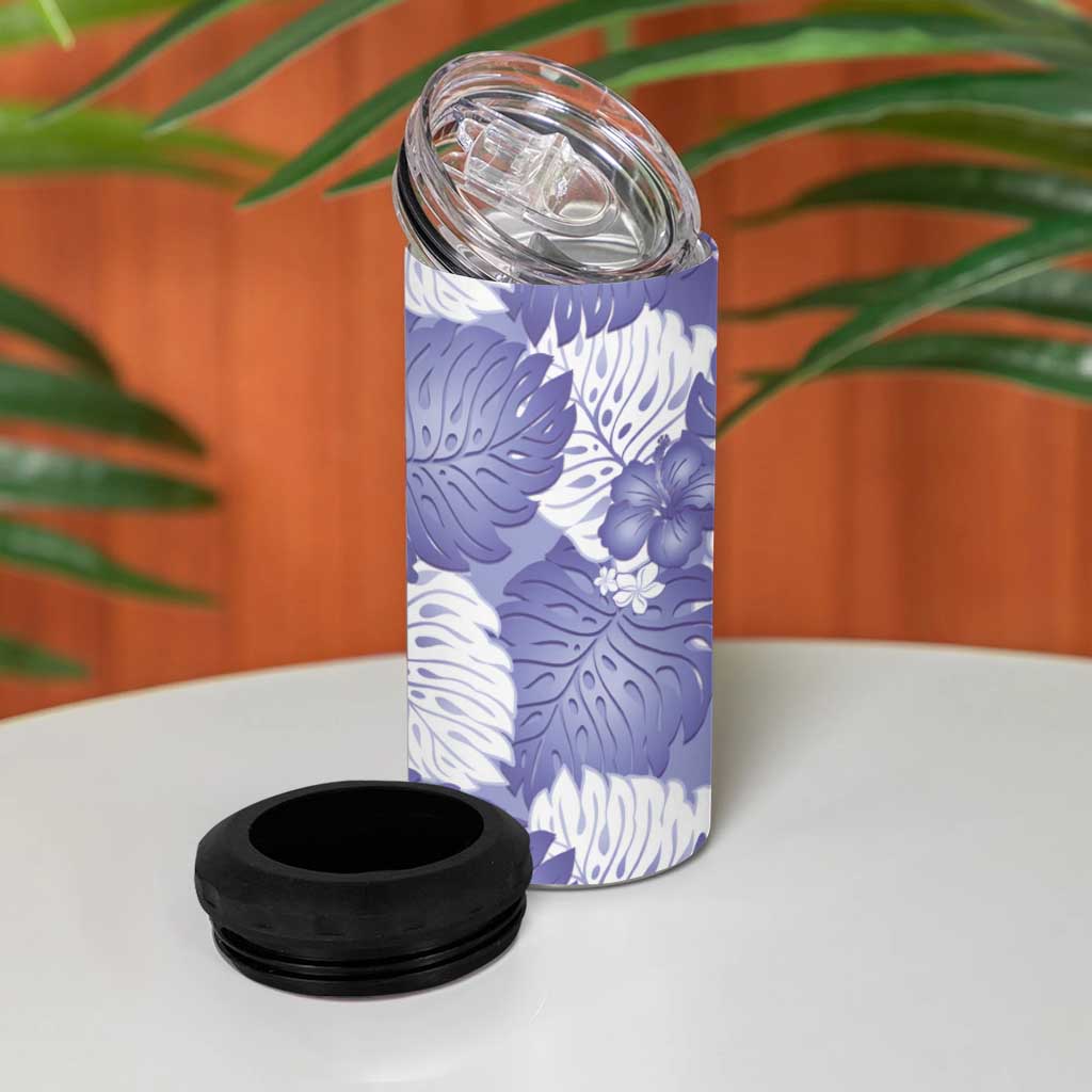Purple Aloha Hawaii 4 in 1 Can Cooler Tumbler Monstera Hibiscus Plumeria Seamless Vibes LT14 - Polynesian Pride