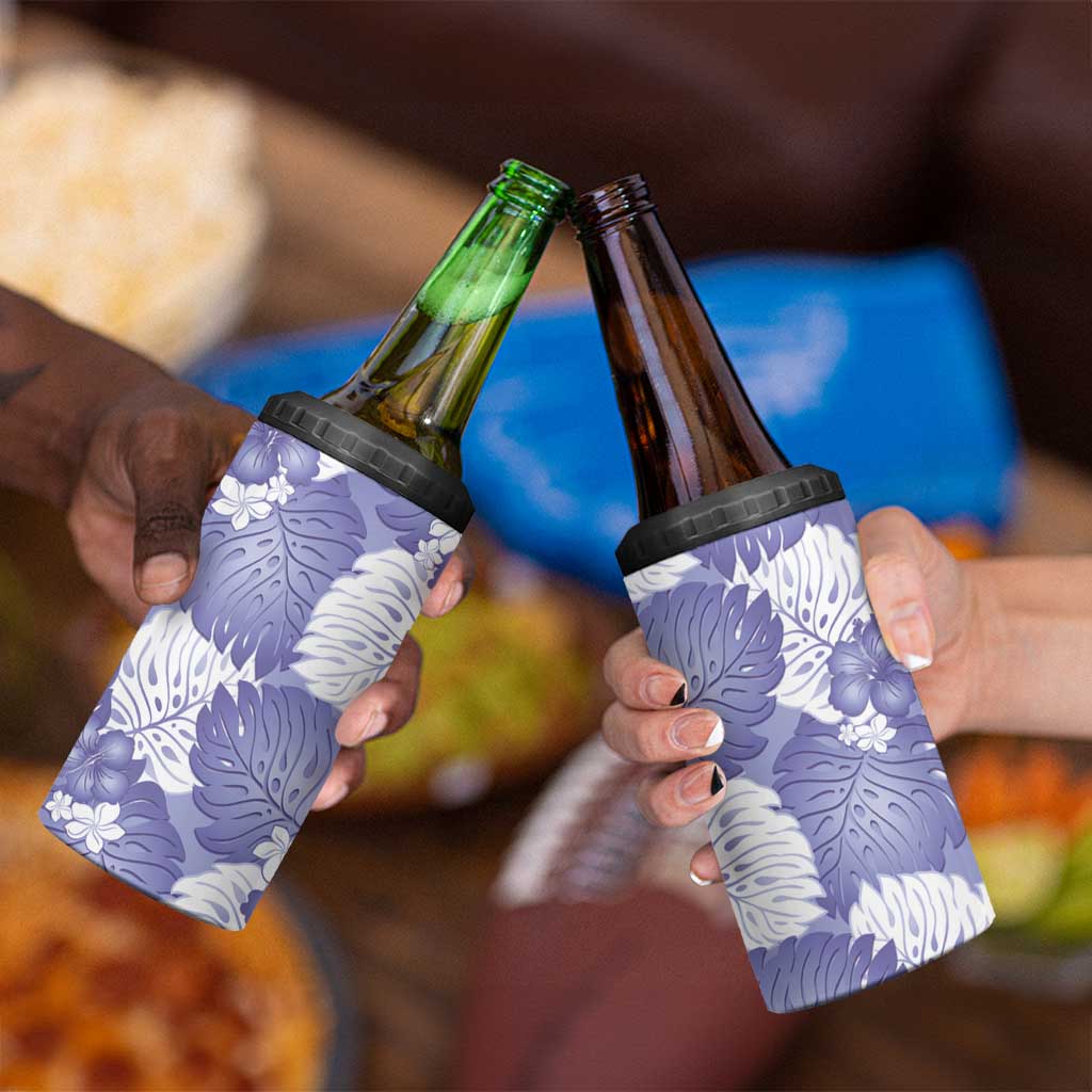 Purple Aloha Hawaii 4 in 1 Can Cooler Tumbler Monstera Hibiscus Plumeria Seamless Vibes LT14 - Polynesian Pride