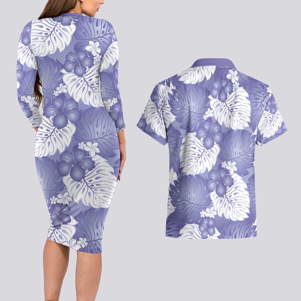 Purple Aloha Hawaii Couples Matching Long Sleeve Bodycon Dress and Hawaiian Shirt Monstera Hibiscus Plumeria Seamless Vibes LT14 - Polynesian Pride