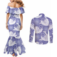 Purple Aloha Hawaii Couples Matching Mermaid Dress and Long Sleeve Button Shirt Monstera Hibiscus Plumeria Seamless Vibes LT14 - Polynesian Pride