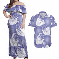Purple Aloha Hawaii Couples Matching Off Shoulder Maxi Dress and Hawaiian Shirt Monstera Hibiscus Plumeria Seamless Vibes LT14 Purple - Polynesian Pride