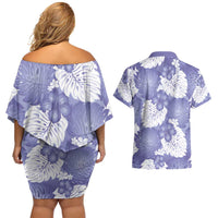 Purple Aloha Hawaii Couples Matching Off Shoulder Short Dress and Hawaiian Shirt Monstera Hibiscus Plumeria Seamless Vibes LT14 - Polynesian Pride