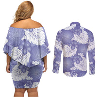 Purple Aloha Hawaii Couples Matching Off Shoulder Short Dress and Long Sleeve Button Shirt Monstera Hibiscus Plumeria Seamless Vibes LT14 - Polynesian Pride