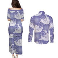 Purple Aloha Hawaii Couples Matching Puletasi and Long Sleeve Button Shirt Monstera Hibiscus Plumeria Seamless Vibes LT14 - Polynesian Pride