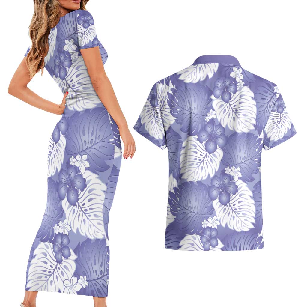 Purple Aloha Hawaii Couples Matching Short Sleeve Bodycon Dress and Hawaiian Shirt Monstera Hibiscus Plumeria Seamless Vibes LT14 - Polynesian Pride