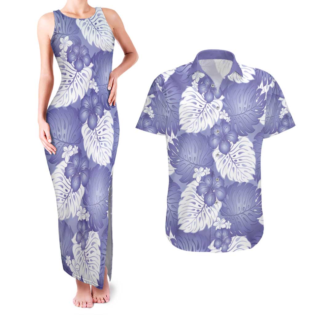 Purple Aloha Hawaii Couples Matching Tank Maxi Dress and Hawaiian Shirt Monstera Hibiscus Plumeria Seamless Vibes LT14 Purple - Polynesian Pride