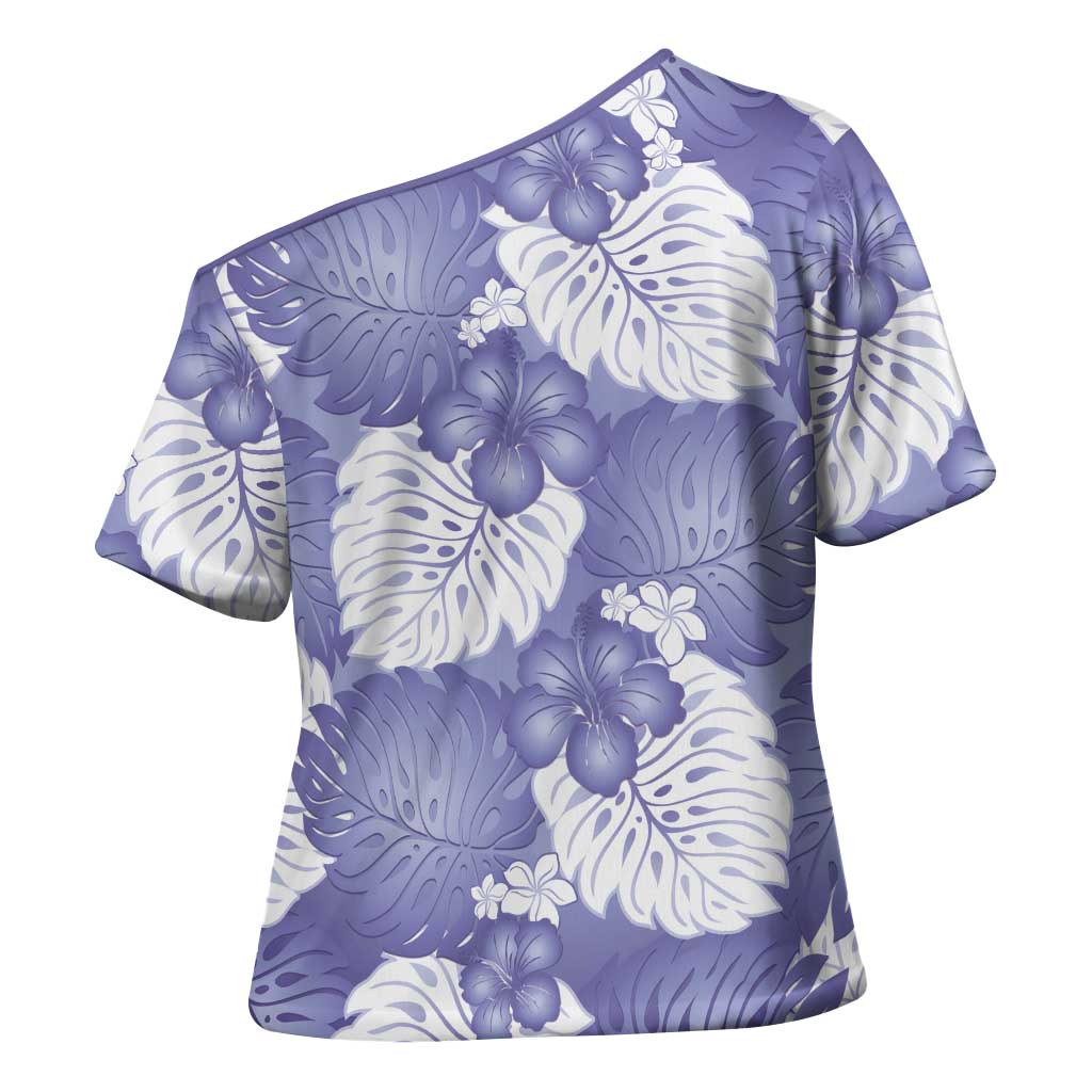 Purple Aloha Hawaii Cross Shoulder Shirt Monstera Hibiscus Plumeria Seamless Vibes LT14 - Polynesian Pride