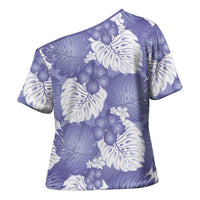 Purple Aloha Hawaii Cross Shoulder Shirt Monstera Hibiscus Plumeria Seamless Vibes LT14 - Polynesian Pride