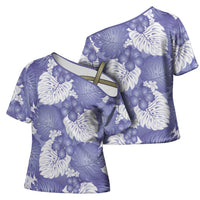 Purple Aloha Hawaii Cross Shoulder Shirt Monstera Hibiscus Plumeria Seamless Vibes LT14 - Polynesian Pride