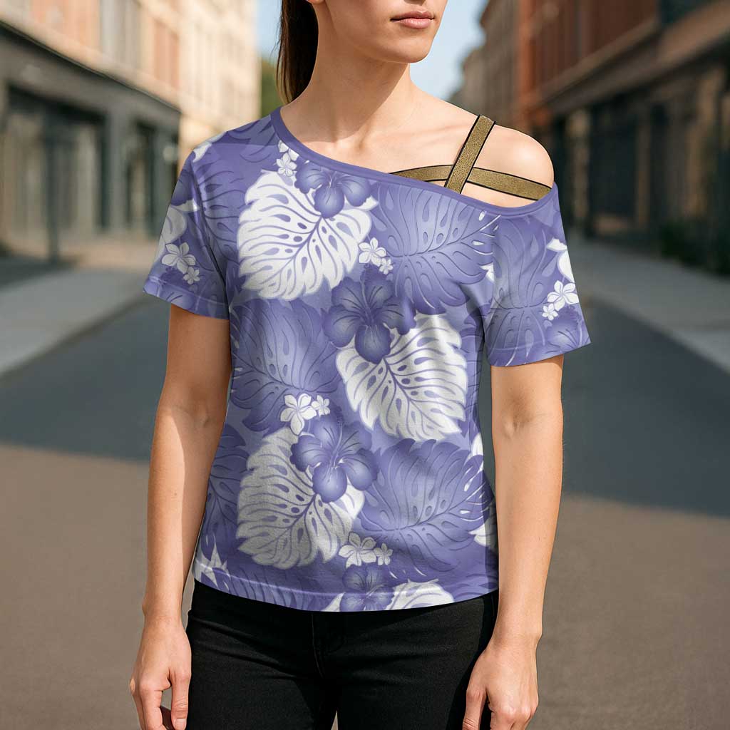 Purple Aloha Hawaii Cross Shoulder Shirt Monstera Hibiscus Plumeria Seamless Vibes LT14 - Polynesian Pride