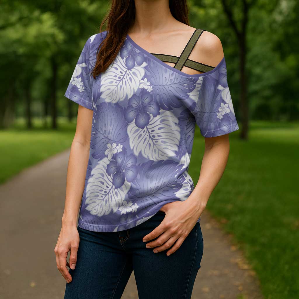 Purple Aloha Hawaii Cross Shoulder Shirt Monstera Hibiscus Plumeria Seamless Vibes LT14 - Polynesian Pride